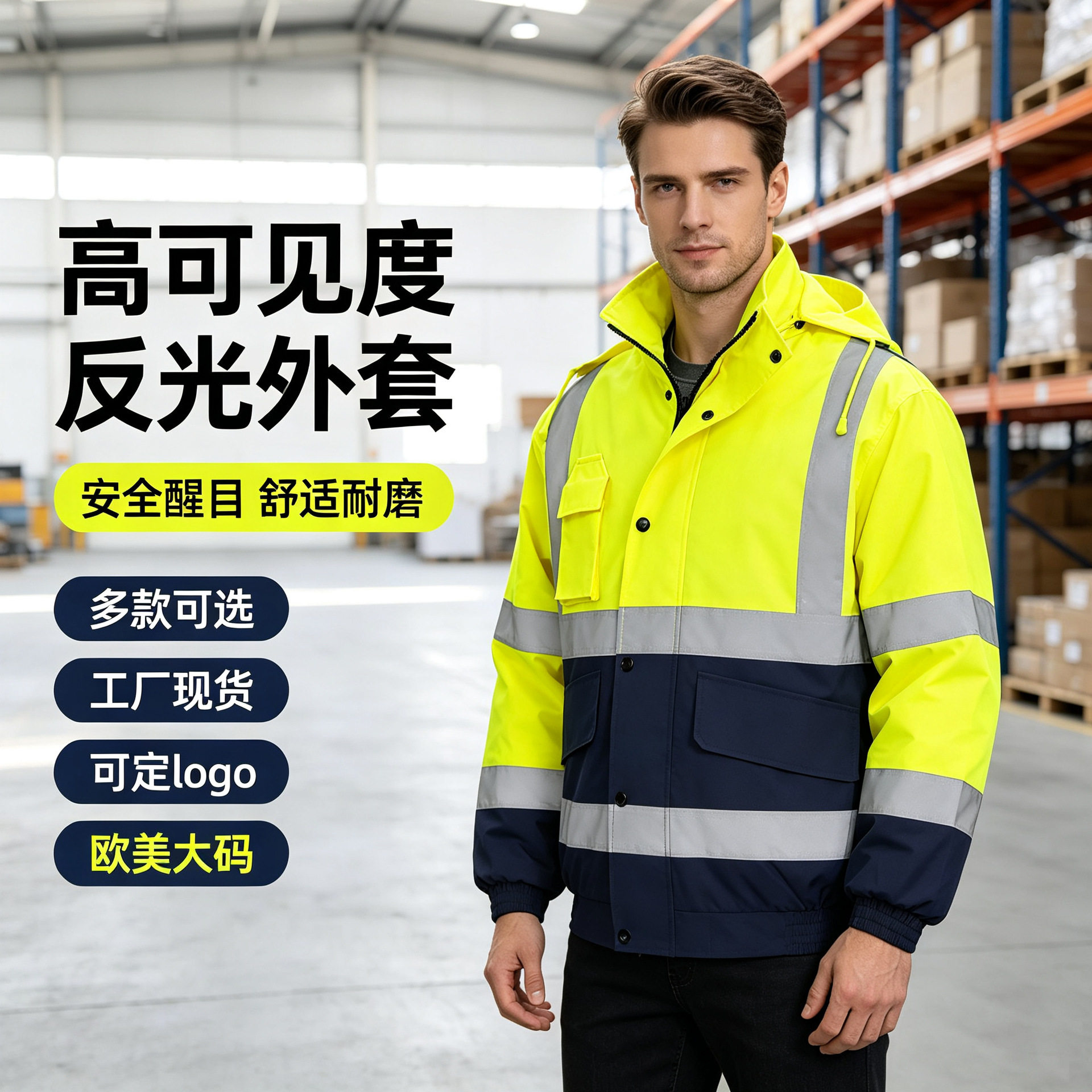 反光棉服防水工作服加厚加绒保暖交通执勤跨境工装可印logo