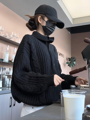 黑色高领毛衣外套女秋冬季2025新款小香慵懒风高级感针织开衫上衣