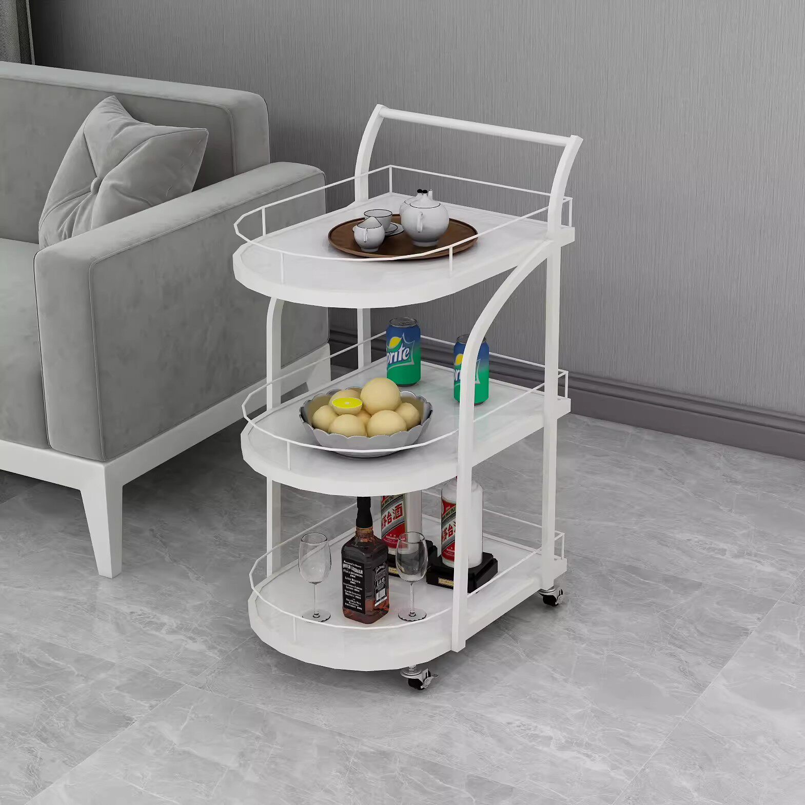 酒店美容院4S店移动小推车送餐车三层酒水车茶水车点心蛋糕车餐厅