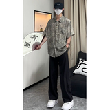 25新中式风缎面衬衫高级感潮流宽松男短袖衬衣504-W682-P45控69，男装T恤，星座504