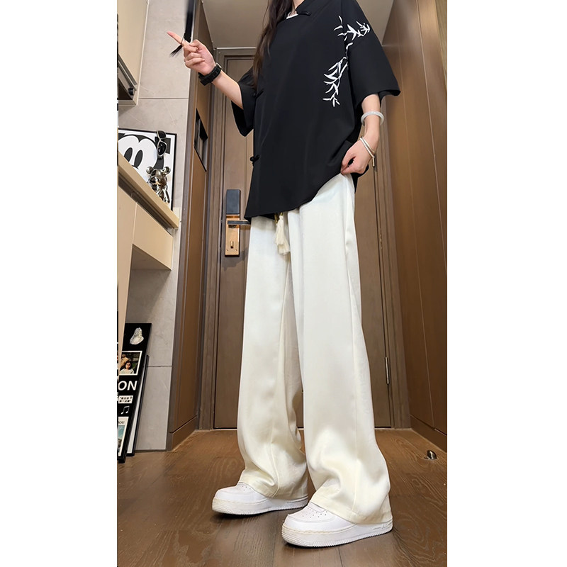 新中式风缎面丝滑西裤高级感潮牌垂感休闲长裤504-K839-P45控68,男装西裤,星座504