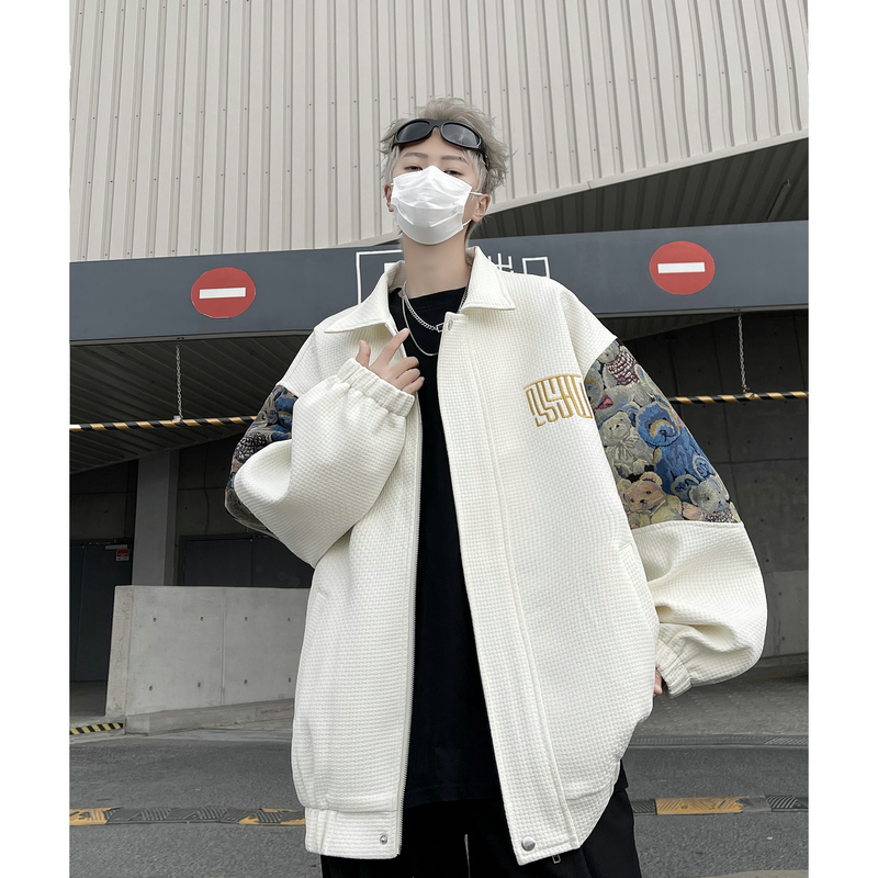 25新款小香风小熊撞色拼接潮流上衣夹克外套504-W662-P75控98，男装夹克，星座504