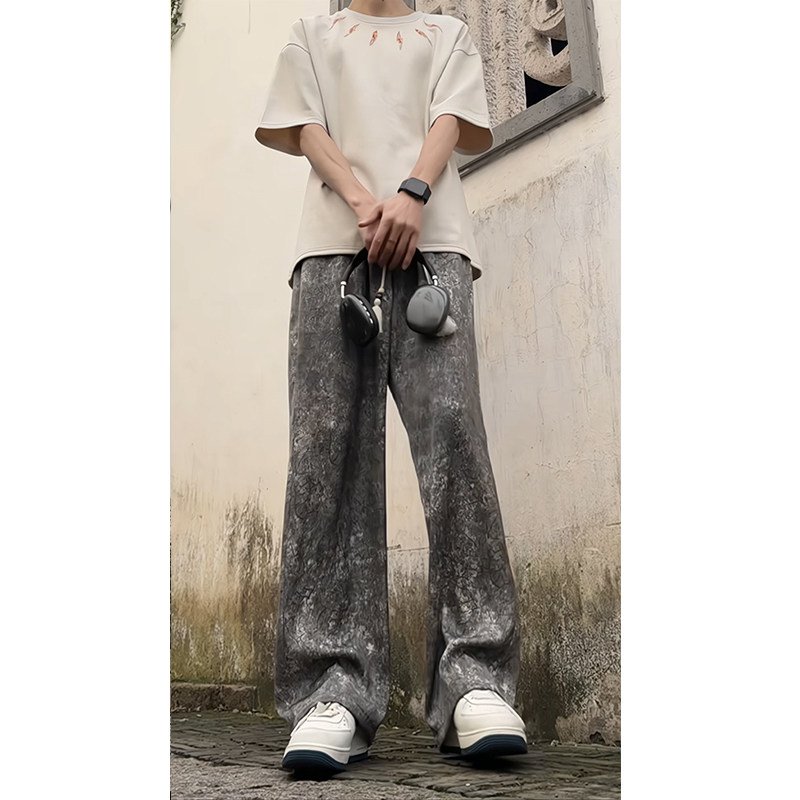 新中式风复古缎面裤子高级感垂感休闲裤504-K191-P45控68,男装休闲裤,星座504