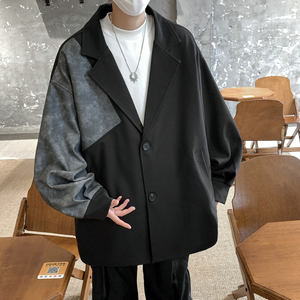 24潮牌复古皮拼色西服高级感痞帅气质休闲西装504-W27-P85控108图片