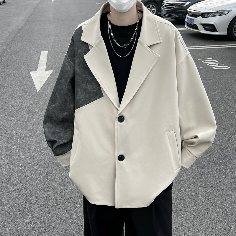 24潮牌复古皮拼色西服高级感痞帅气质休闲西装504-W27-P85控108图片