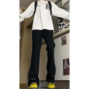 2026新款美式高街拼接牛仔裤潮流微喇叭裤长裤504-K185-P55控78图片