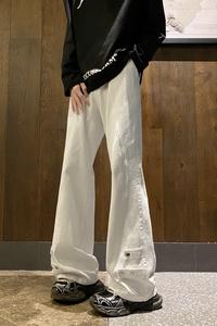 2026新款美式高街拼接牛仔裤潮流微喇叭裤长裤504-K185-P55控78图片