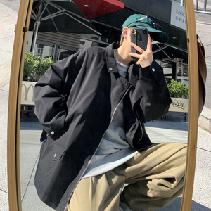 22港风新款男拉链装饰韩版夹克外套宽松休闲上衣潮504-W430-P75图片