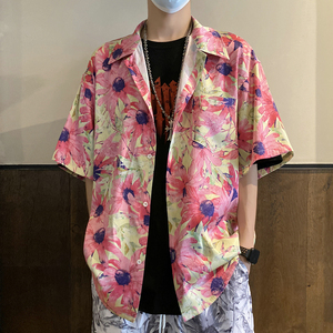 23夏季抖音新款印花衬衣短袖男女同款花衬衫504-W690-P45控59图片