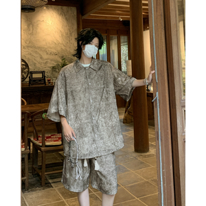 新中式风缎面冰丝薄款宽松五分短袖短裤套装504-W33-P80控128图片