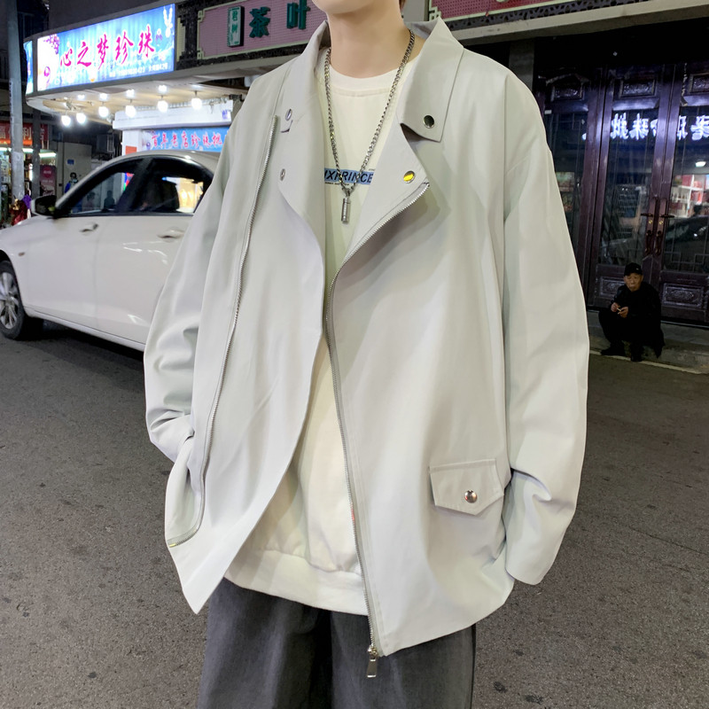 22港风新款男拉链装饰韩版夹克外套宽松休闲上衣潮504-W430-P75,男装夹克,星座504