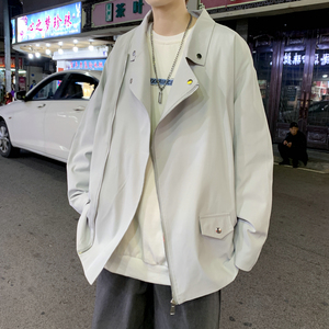 22港风新款男拉链装饰韩版夹克外套宽松休闲上衣潮504-W430-P75图片