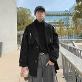 23秋冬港风新款前复式拉链短款毛呢大衣呢子外套504-F18-P85控128，男装毛呢大衣，星座504