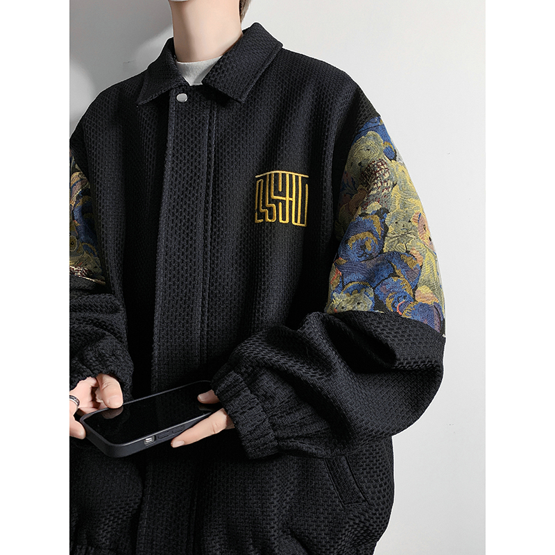 25新款小香风小熊撞色拼接潮流上衣夹克外套504-W662-P75控98，男装夹克，星座504