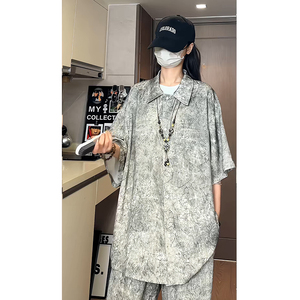 新中式风缎面冰丝薄款宽松五分短袖短裤套装504-W33-P80控128图片