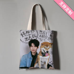 张真源应援奔跑吧周边单肩帆布袋定制做明星写真学生大容量手提袋