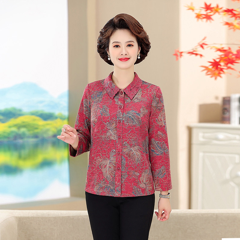 文君时尚上衣妈妈装翻领衬衣喜庆奶奶50-60岁中老年女装衬衫上衣