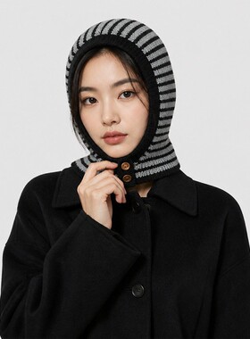 秋冬保暖护颈条纹巴拉克拉法帽