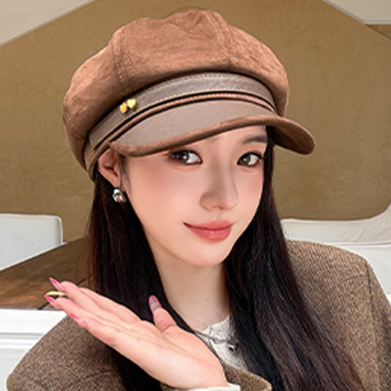 2026韩国秋冬帽子女款时尚大头围显脸小鸭舌帽英伦复古四季八角帽