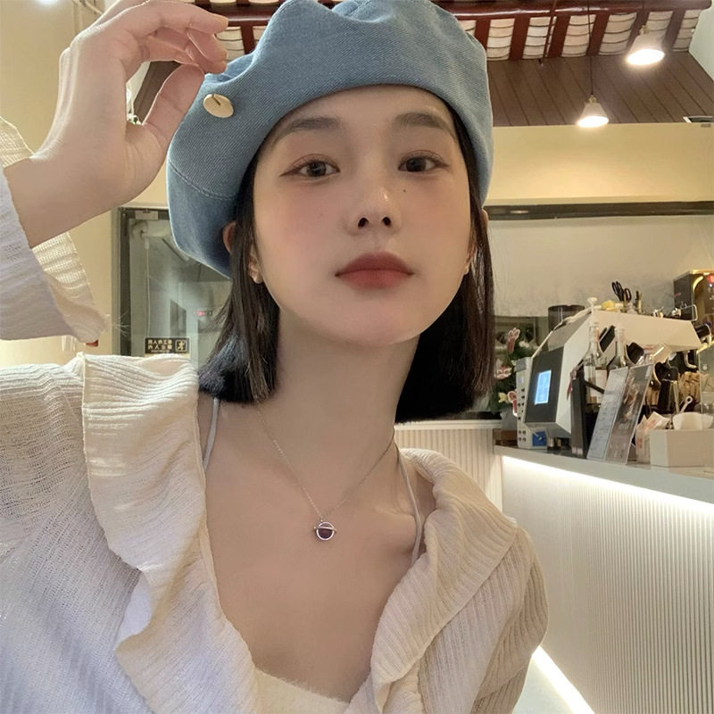 2023年日常牛仔贝雷帽女日系小众工作帽子显脸小同款网红淑女帽子