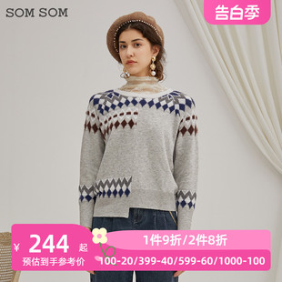 羊毛针织衫 SOMSOM 索玛2022冬季 新款 印花内搭保暖圆领毛衣女14325