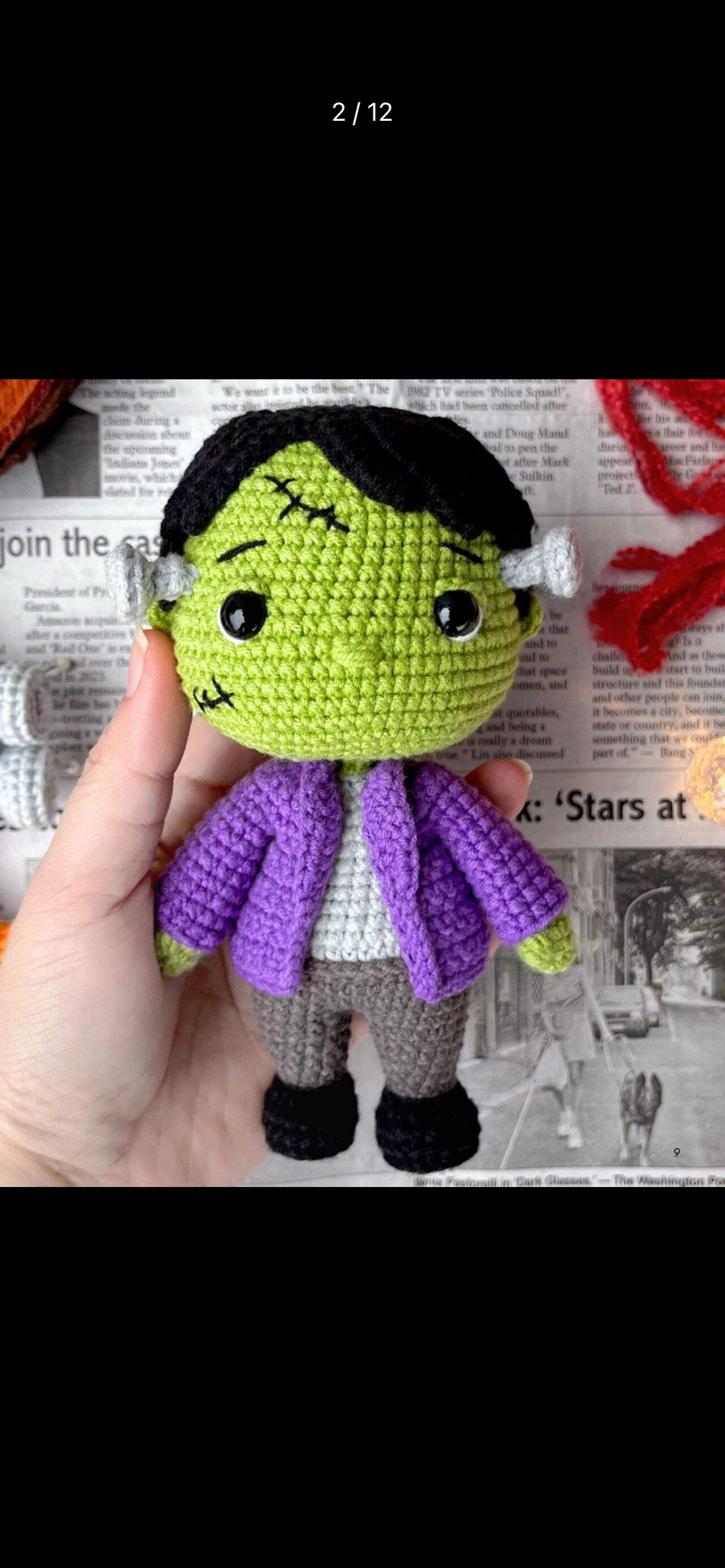 成品手工钩织弗兰肯斯坦玩偶毛线玩偶钩织弗兰肯斯坦娃娃定制