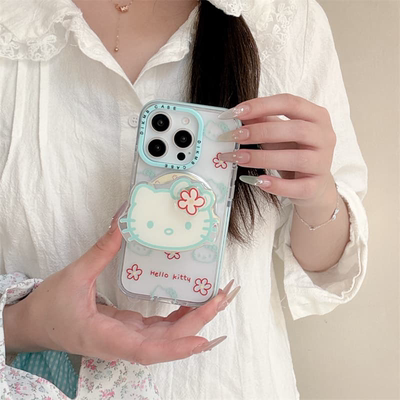 ins风网红爆款花朵线条kitty适用苹果17promax手机壳支架16pro防摔15软壳14新款13女华为mate80/70pro保护套p