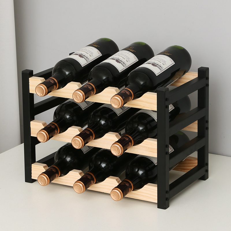 创意铁木结合红酒架葡萄酒架子简约酒瓶架红酒展示架酒柜装饰摆件