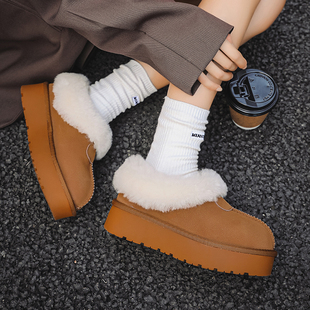 2024冬季新款塔茨特雪地靴女短筒短靴加厚加绒防滑皮毛一体面包鞋