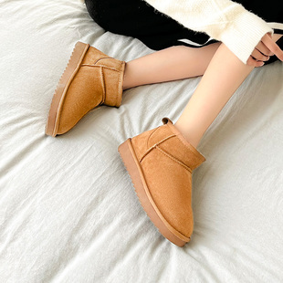 2025冬季周冬雨同款雪地靴女mini皮毛一体防滑加绒真牛皮短筒棉鞋