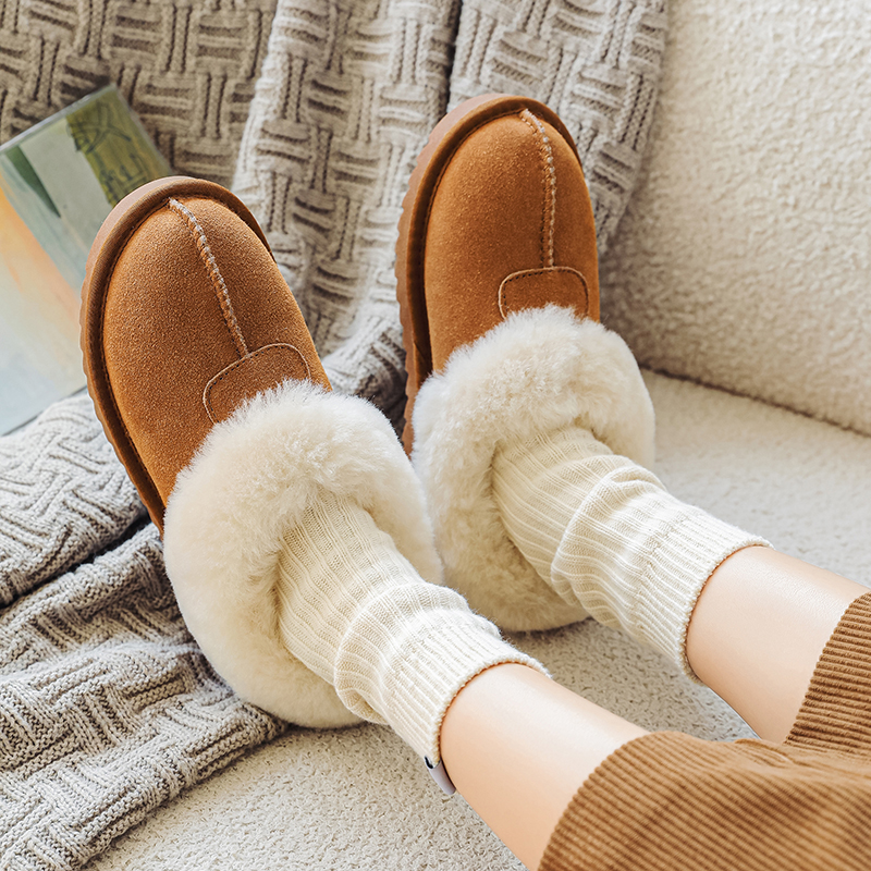 短筒棉鞋皮毛一体加绒加厚防滑