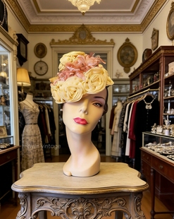 玫瑰美人vintage西洋古董帽子花卉复古塔帽女帽饰 现货