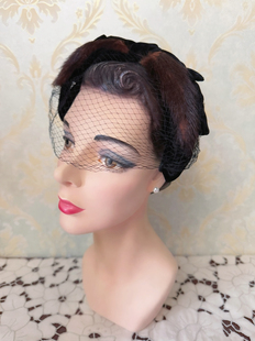 在逃公主vintage西洋古董帽子貂毛夹头面纱复古着中古头饰 现货
