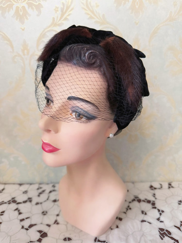 在逃公主vintage西洋古董帽子貂毛夹头面纱复古着中古头饰 现货