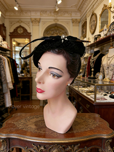 莎朗vintage西洋古董帽子绒面复古羽毛网纱礼帽英伦风帽饰 现货