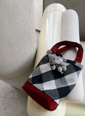 Maybekuii | 新年配色羊毛格纹手拎小包 #267