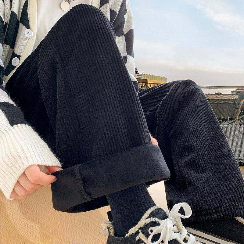 黑色灯芯绒阔腿裤女2026年新款秋冬高腰垂感直筒小个子加绒拖地裤