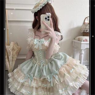 小芙蝶蓝绿紫洛丽塔法式 可爱优雅芭蕾风蛋糕裙狗短连衣裙Lolita