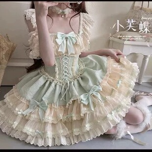 小芙蝶蓝绿紫洛丽塔法式 可爱优雅芭蕾风蛋糕裙狗短连衣裙Lolita