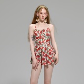 苏拉娜公主新款 泡温泉泳装 两件套连体泳衣女保守显瘦遮肚裙式 法式