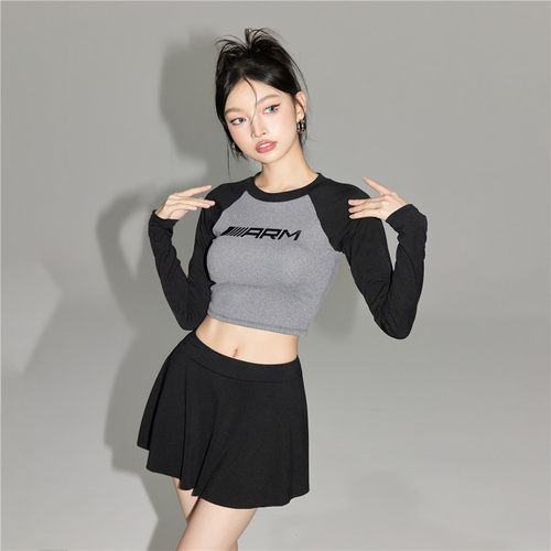 女分体撞色泳衣包邮运动风三件套