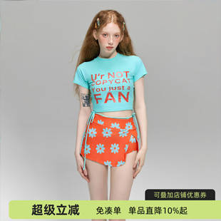 蘇拉娜公主三件套分體泳衣女保守顯瘦遮肚裙式 多巴胺溫泉泳裝 短袖