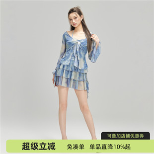 蘇拉娜公主三件套分體泳衣女保守顯瘦遮肚長(zhǎng)袖 小胸泡溫泉泳裝 裙式