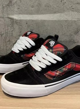 万斯帆布鞋女鞋苏格兰男休闲鞋Knu skool黑色复古百搭胖胖面包鞋