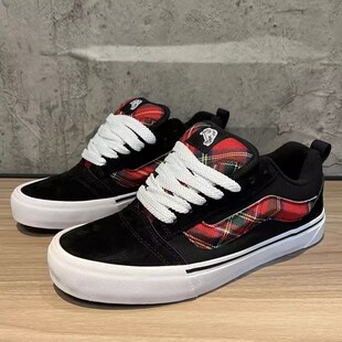 万斯帆布鞋女鞋苏格兰男休闲鞋Knu skool黑色复古百搭胖胖面包鞋
