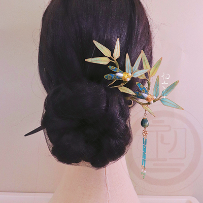 初三绒花新中式发簪竹叶发簪日常百搭发饰古风耳饰胸针旗袍发饰