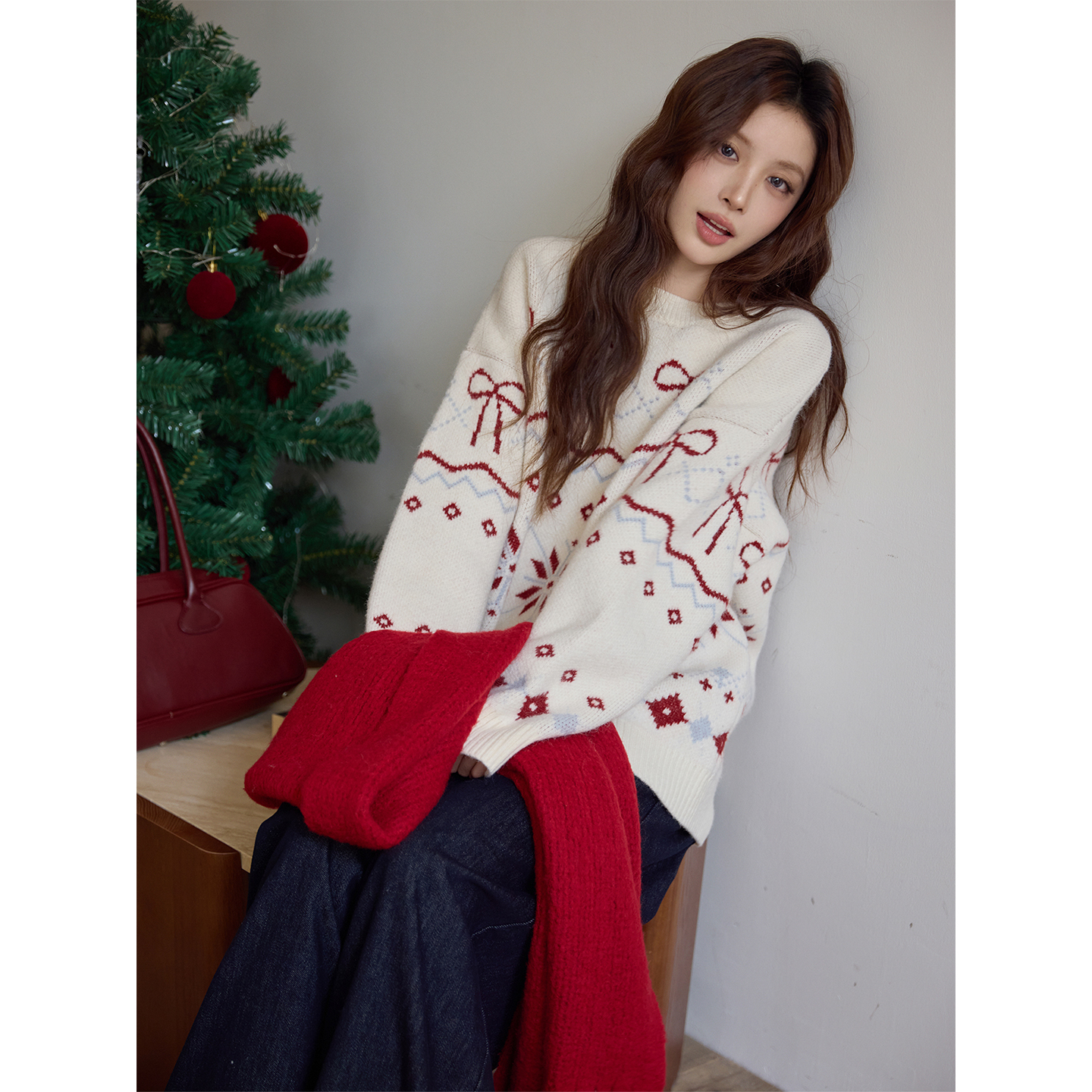 秋冬季圣诞穿搭加厚韩系毛线费尔