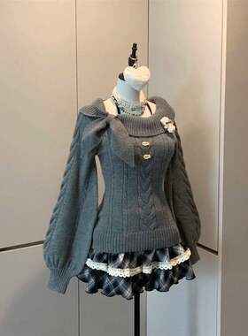 古早感萌萌兔耳领收腰修身毛衣女2025秋冬季气质毛衣上衣多巴胺女
