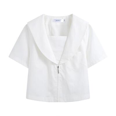 jk短袖女学生基础款jk制服水手服宽松关东札幌关西襟夏季白色衬衣