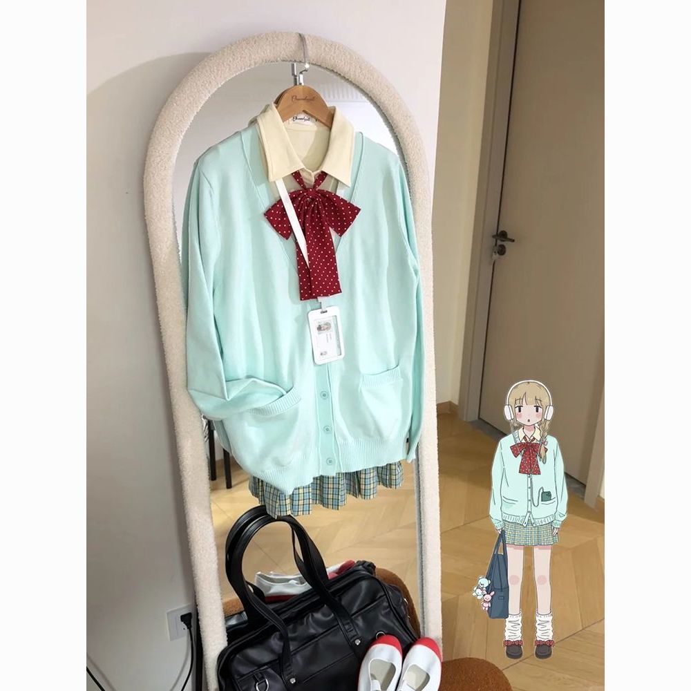 爆款jk制服日系学院风校供秋冬款v领毛衣外套开衫长袖针织衫上衣